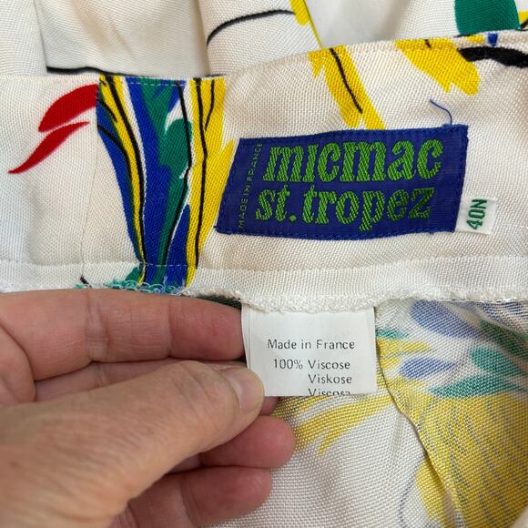 Vintage MicMac St. Tropez Made in France Bird Print Capri Cropped Pant 40 XS 0/2 - Picture 3 of 5